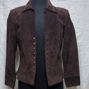 Ami Brown Blazer with Collarless Design and Boxy Silhouette